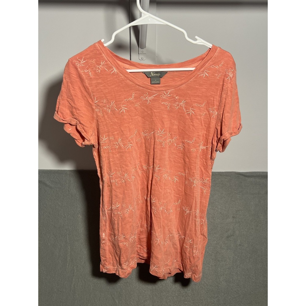 Naturals Reflections Women's M Coral Embroidered Slub Knit T-Shirt Tee Top